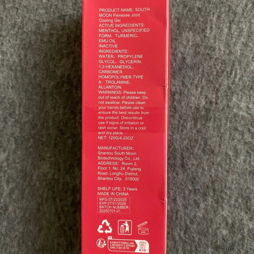 South Moon Flexease Joint Cooling Gel Soothing Massage Muscle Relief 120g 4.23oz